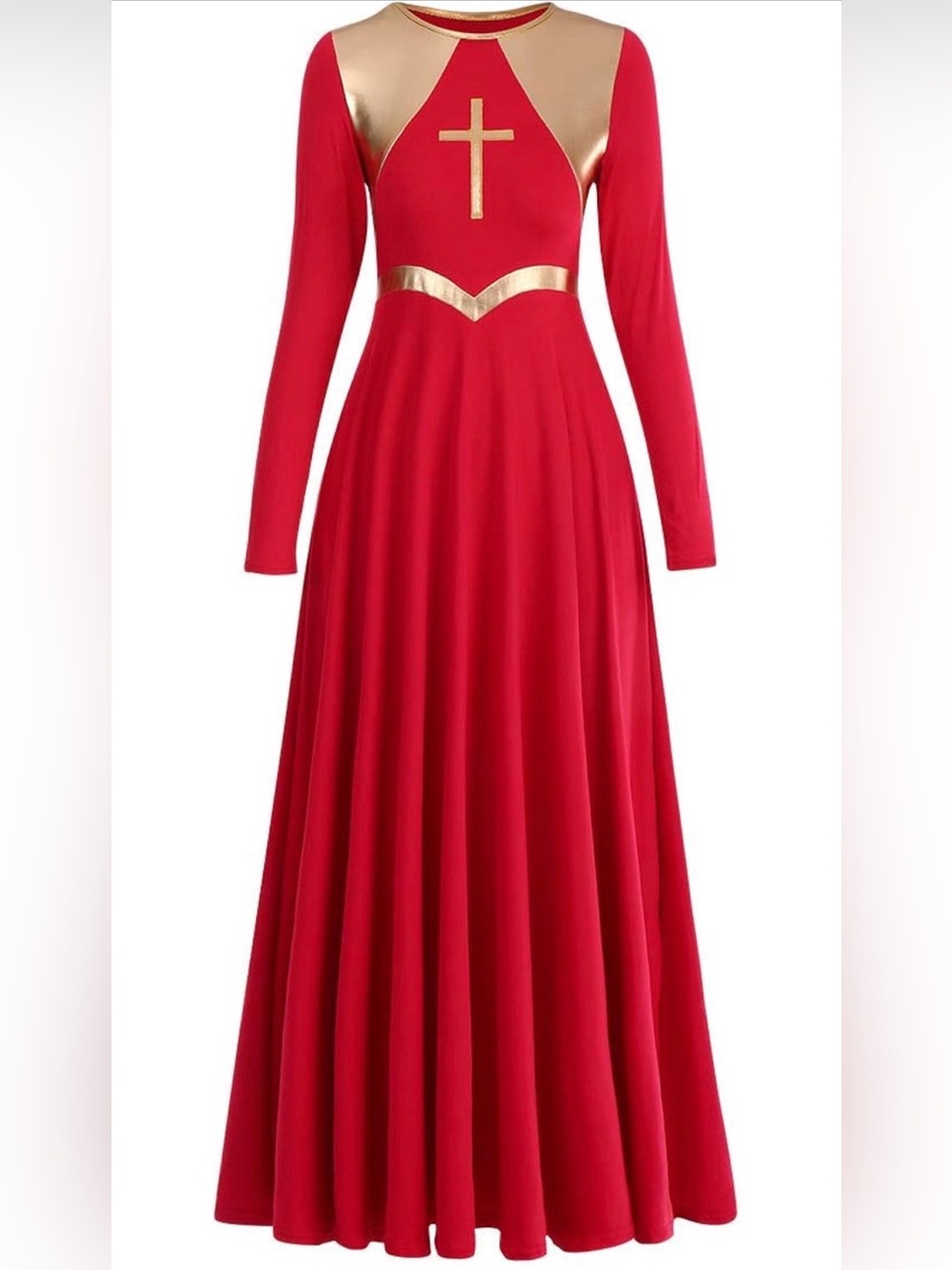 Women Metallic Cross Liturgical Praise Dance Dress Lyrical Dancewear Color Block